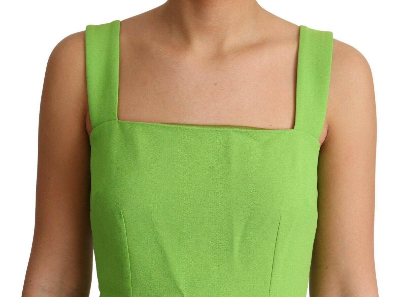 Dolce & Gabbana Green Cady Square Neck Slim Fit Sheath Tank Mid Length Dress  In New Condition For Sale In WELWYN, GB