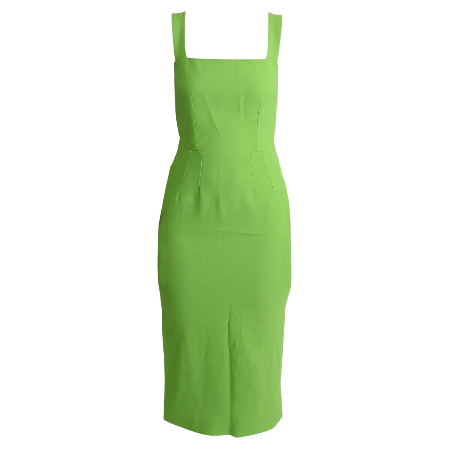 Dolce & Gabbana Green Cady Square Neck Slim Fit Sheath Tank Mid Length Dress  For Sale