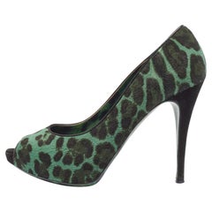 Dolce 
Gabbana Green Calf Hair Peep Toe Pumps Size  41