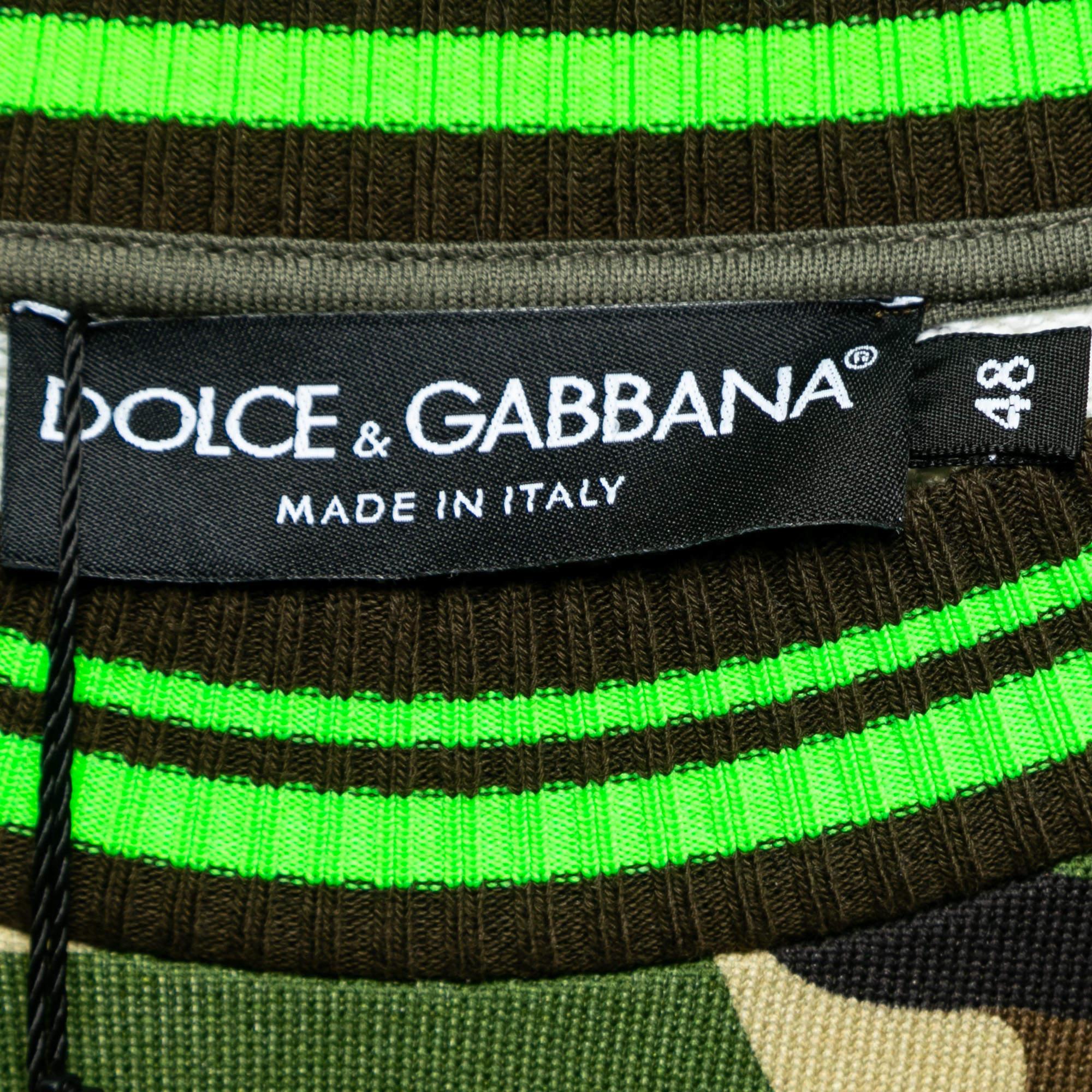 Dolce & Gabbana Green Camouflage Cotton Logo Plaque Sweatshirt M 1