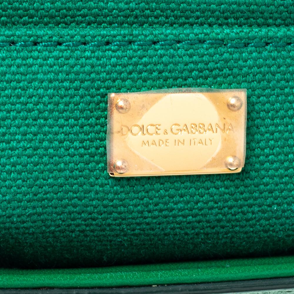 Dolce & Gabbana Green Coated Raffia and Leather Miss Monica Top Handle Bag 3