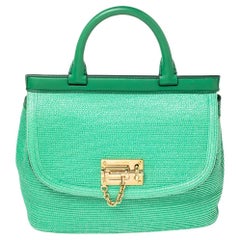 Dolce & Gabbana Green Coated Raffia and Leather Miss Monica Top Handle Bag