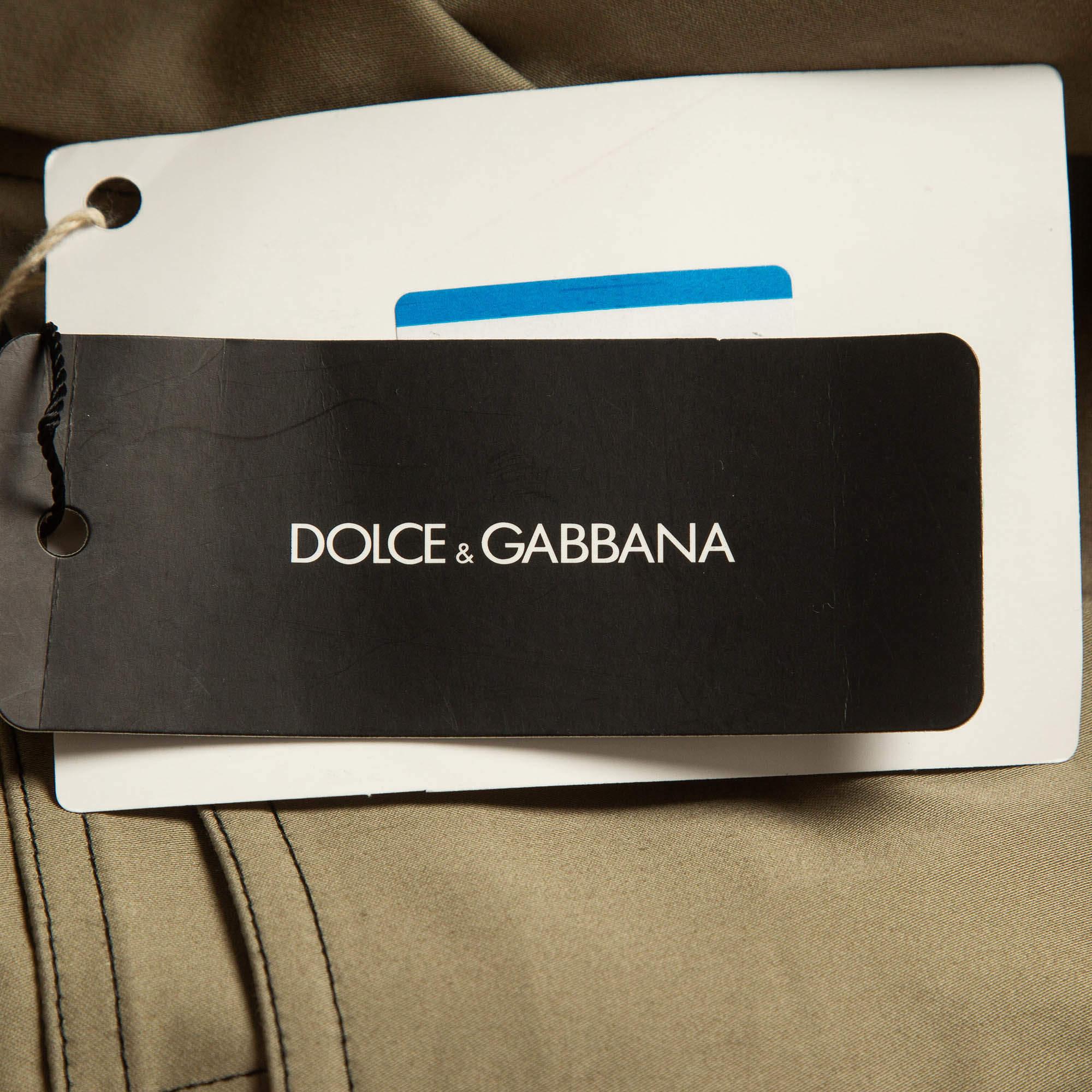 Dolce & Gabbana Green Contrast Side Trim Cotton Slim Trousers M In New Condition For Sale In Dubai, Al Qouz 2