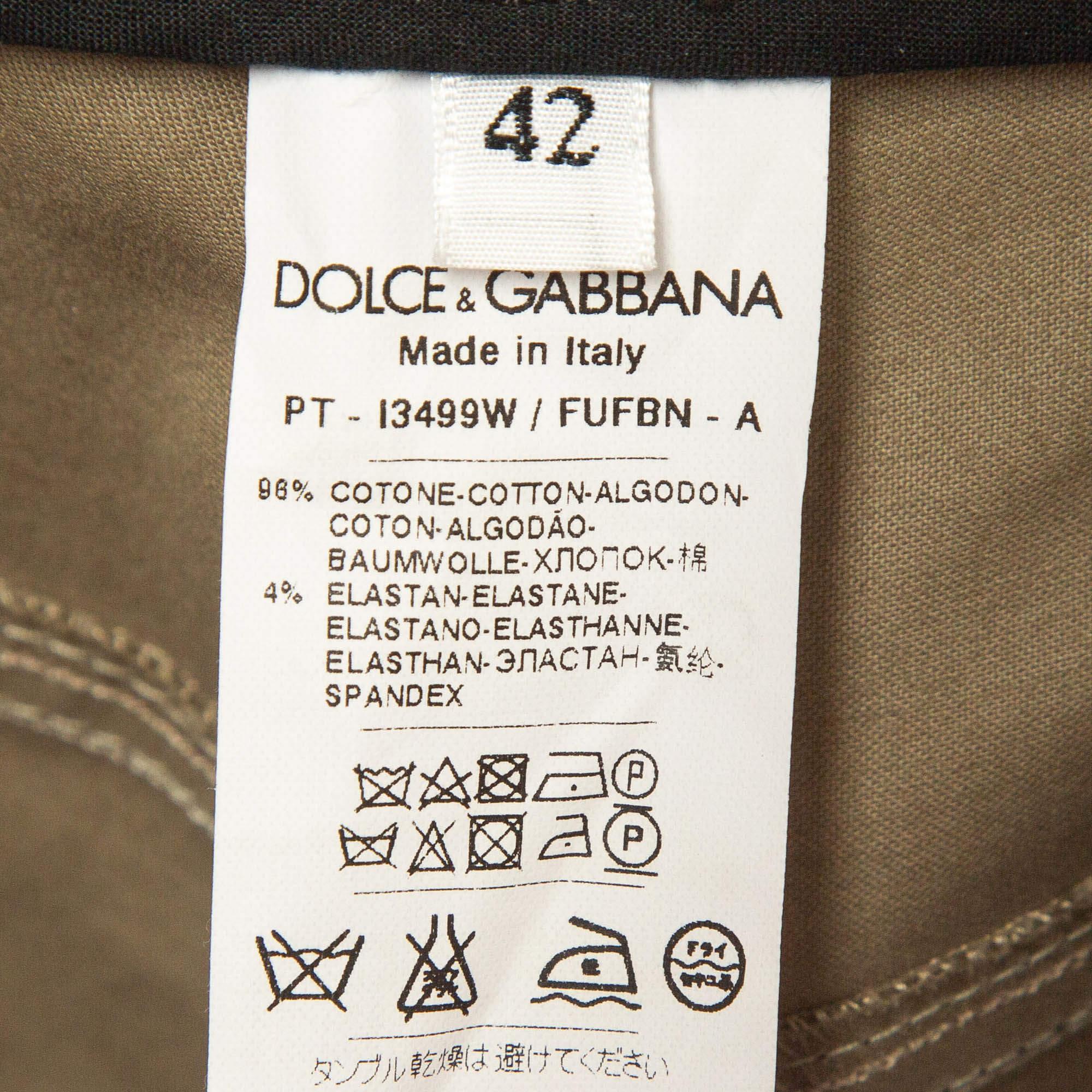 Dolce & Gabbana Green Contrast Side Trim Cotton Slim Trousers M For Sale 2