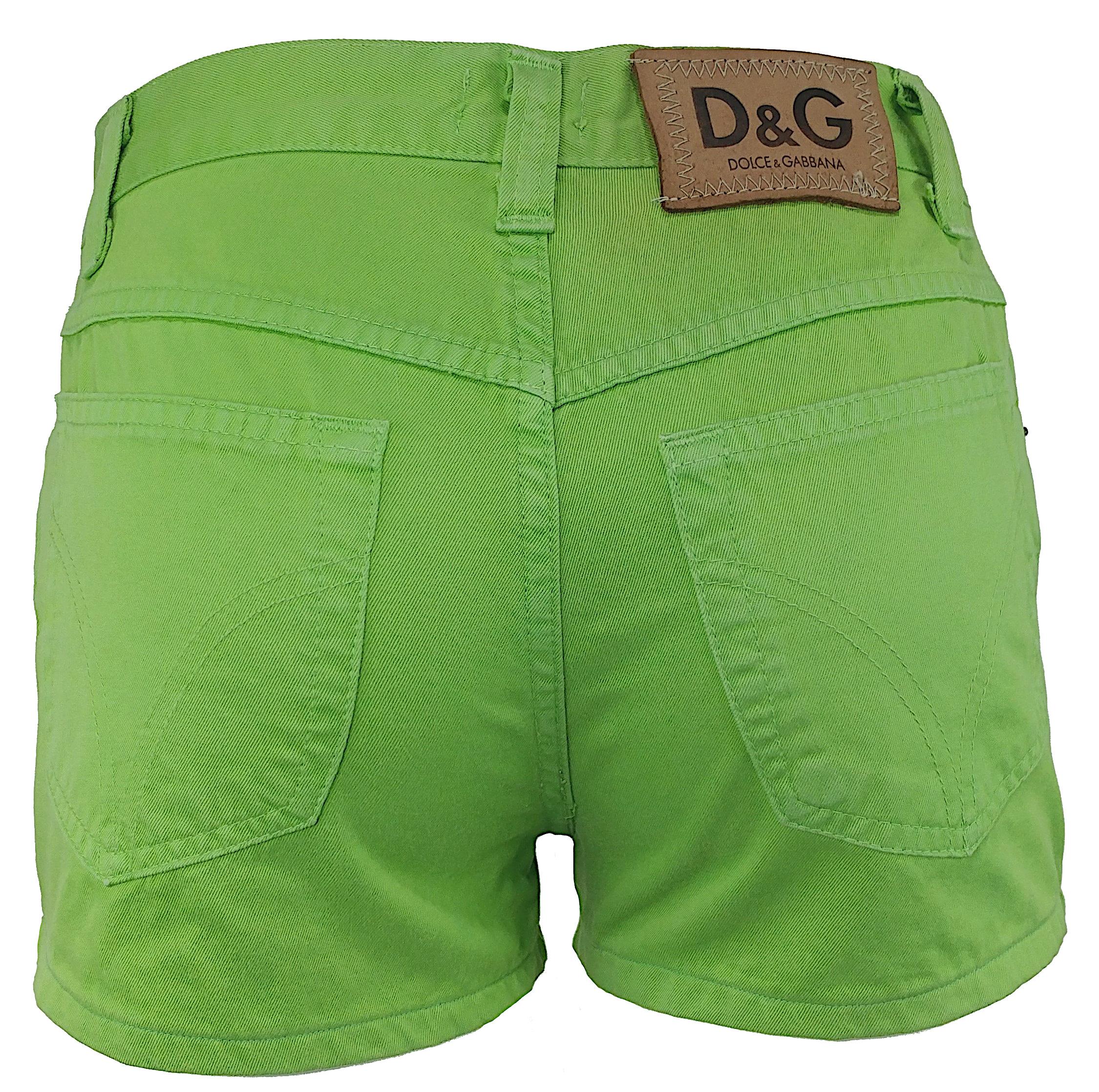 DOLCE & GABBANA - Green Cotton Denim Shorts or Hot Pants | Size 4US 36EU In Good Condition For Sale In Cuggiono, MI