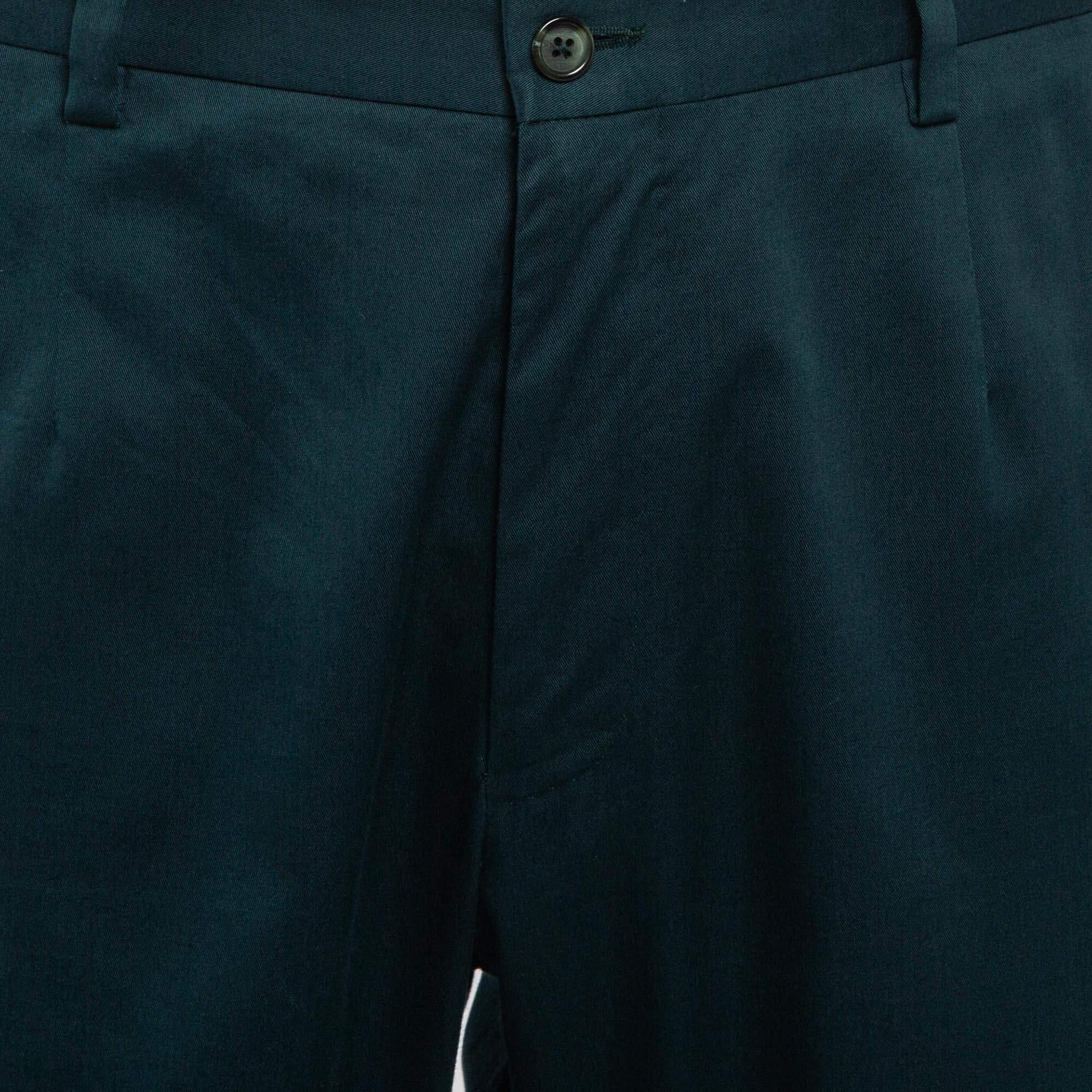 Noir Pantalon de tailleur Dolce & Gabbana en coton vert XXXL en vente