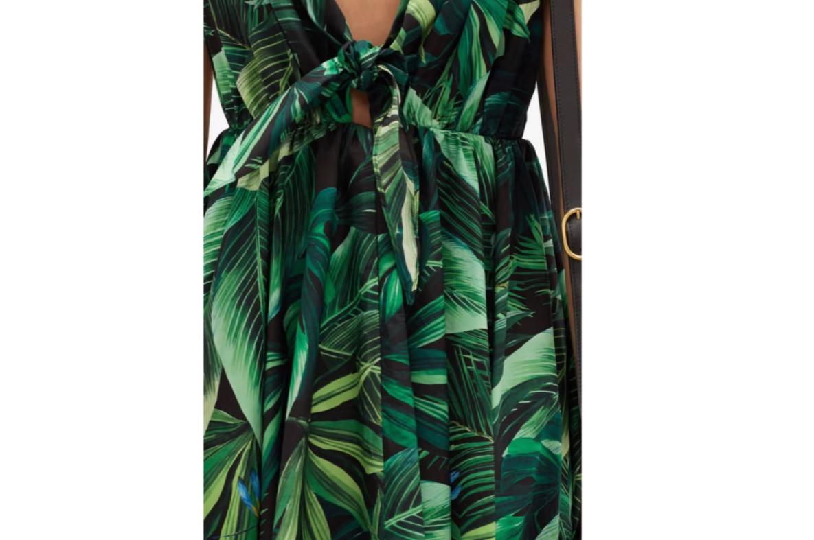 Dolce & Gabbana Green Cotton Jungle Leaf Poplin Mid-length Dress Runway Tropical In New Condition For Sale In WELWYN, GB