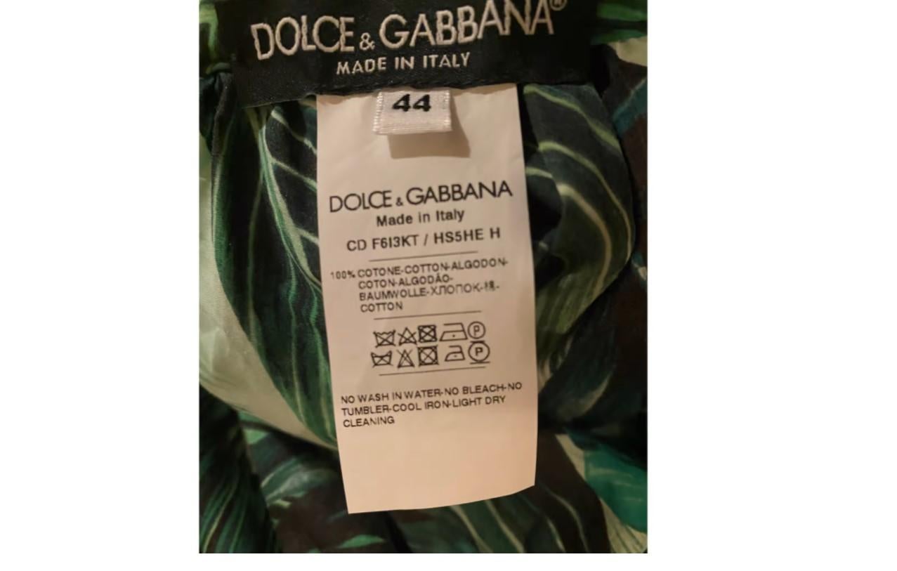 Women's or Men's Dolce & Gabbana Green Cotton Jungle Leaf Poplin Mid-length Dress Runway Tropical For Sale