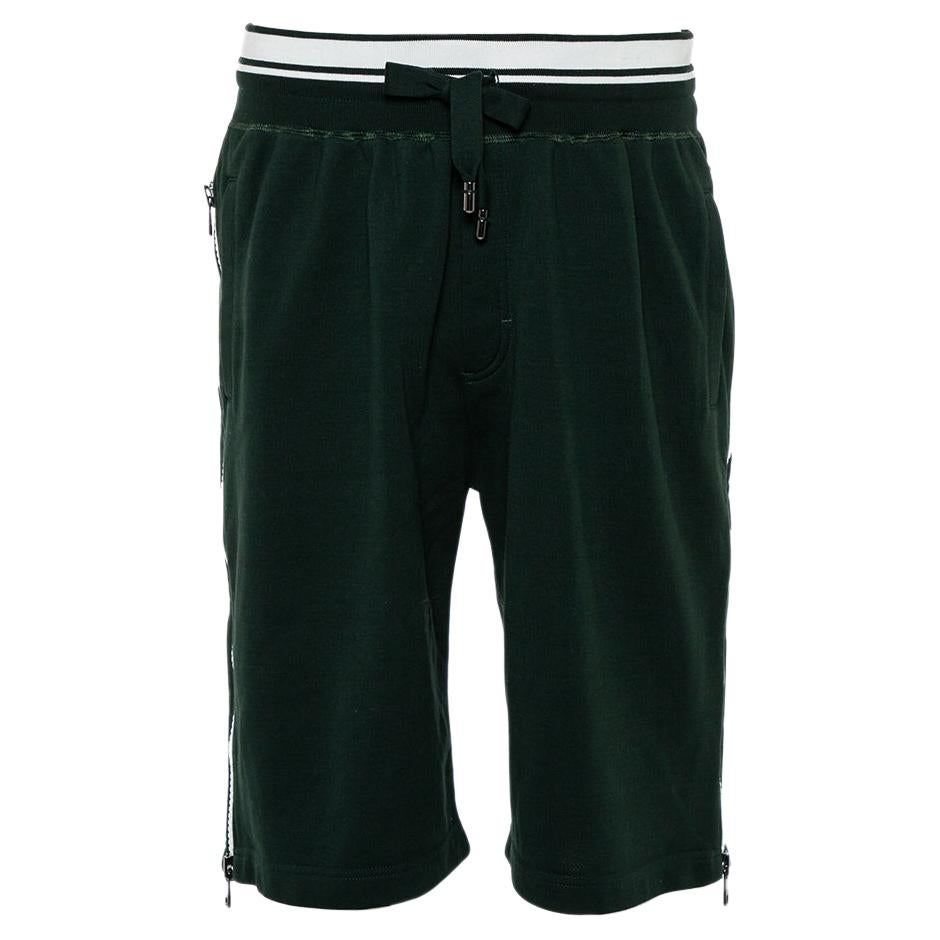 Dolce & Gabbana Green Cotton Knit Side Zipper Detail Bermuda Shorts M