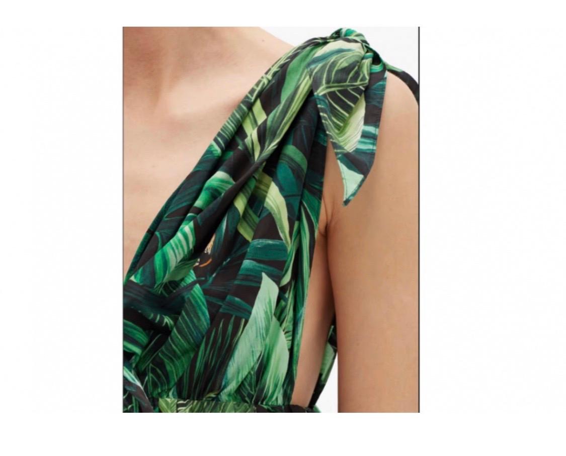 Black Dolce & Gabbana green cotton Sicilian jungle motive women dress  For Sale