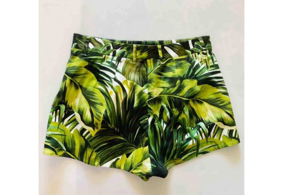 Dolce & Gabbana Green Cotton Tropical Leaf Jungle Print Cotton Shorts DG Tags For Sale 1