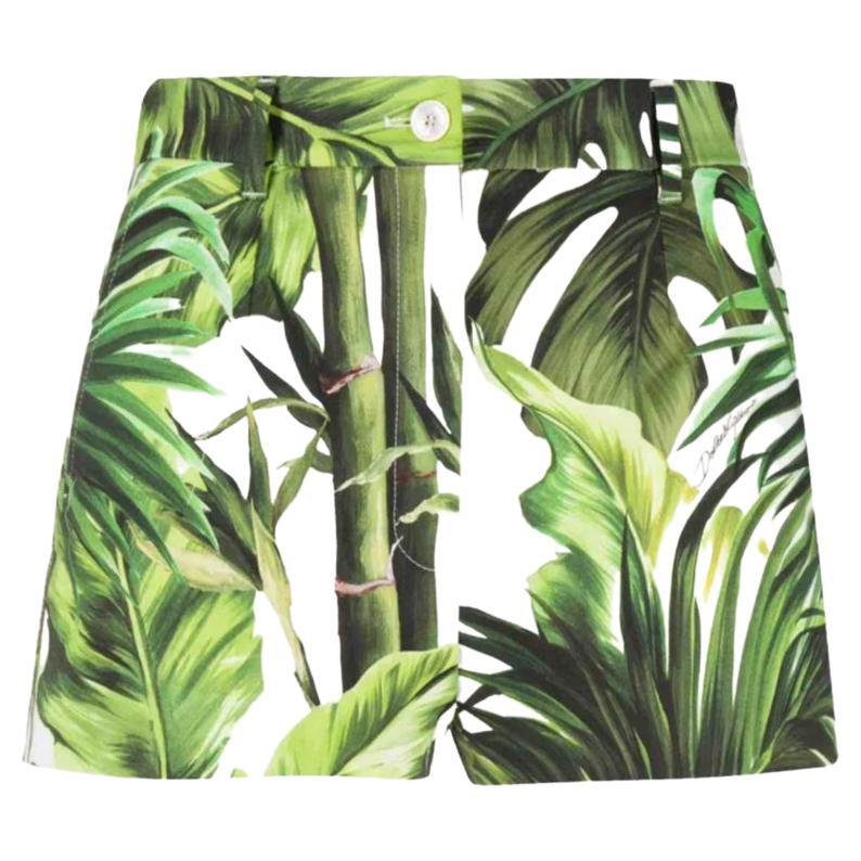 Dolce & Gabbana Green Cotton Tropical Leaf Jungle Print Cotton Shorts DG Tags For Sale