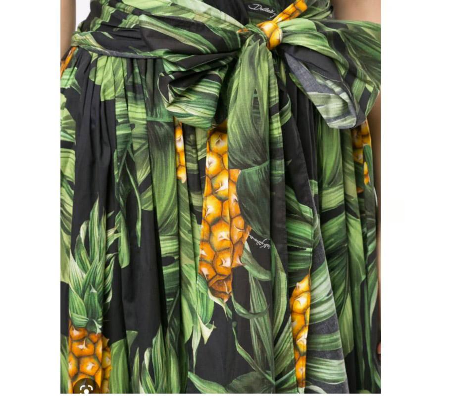 Women's Dolce & Gabbana Green Cotton Tropical Pineapple Leaves Maxi Dress Long Gown