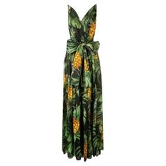 Dolce & Gabbana Green Cotton Tropical Pineapple Leaves Maxi Dress Long Gown