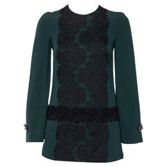 Dolce & Gabbana Green Crepe Lace Detail Long Sleeve Tunic XS