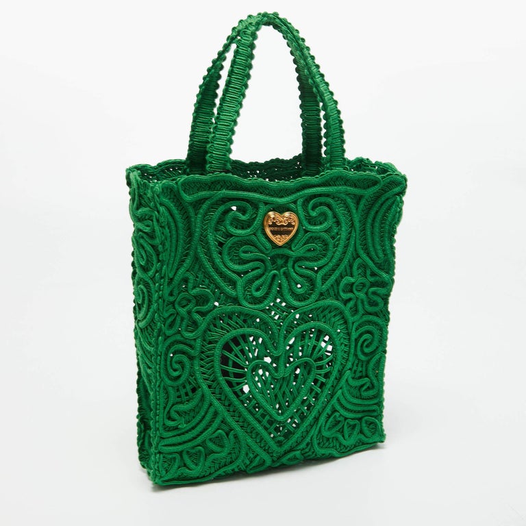 Dolce and Gabbana Green Crochet Beatrice Tote For Sale at 1stDibs