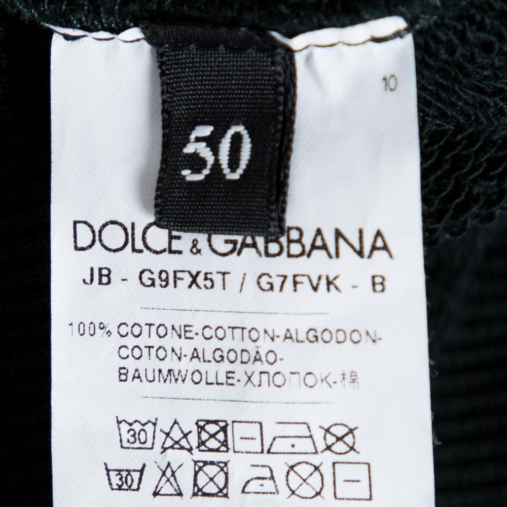 Black Dolce & Gabbana Green Crown Embroidered Cotton Hoodie L