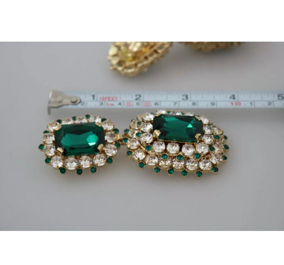 Dolce & Gabbana green crystal clip-on emerald glass large  earrings  In New Condition In WELWYN, GB