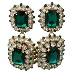 Dolce 
Gabbana green crystal clip-on emerald glass large  earrings