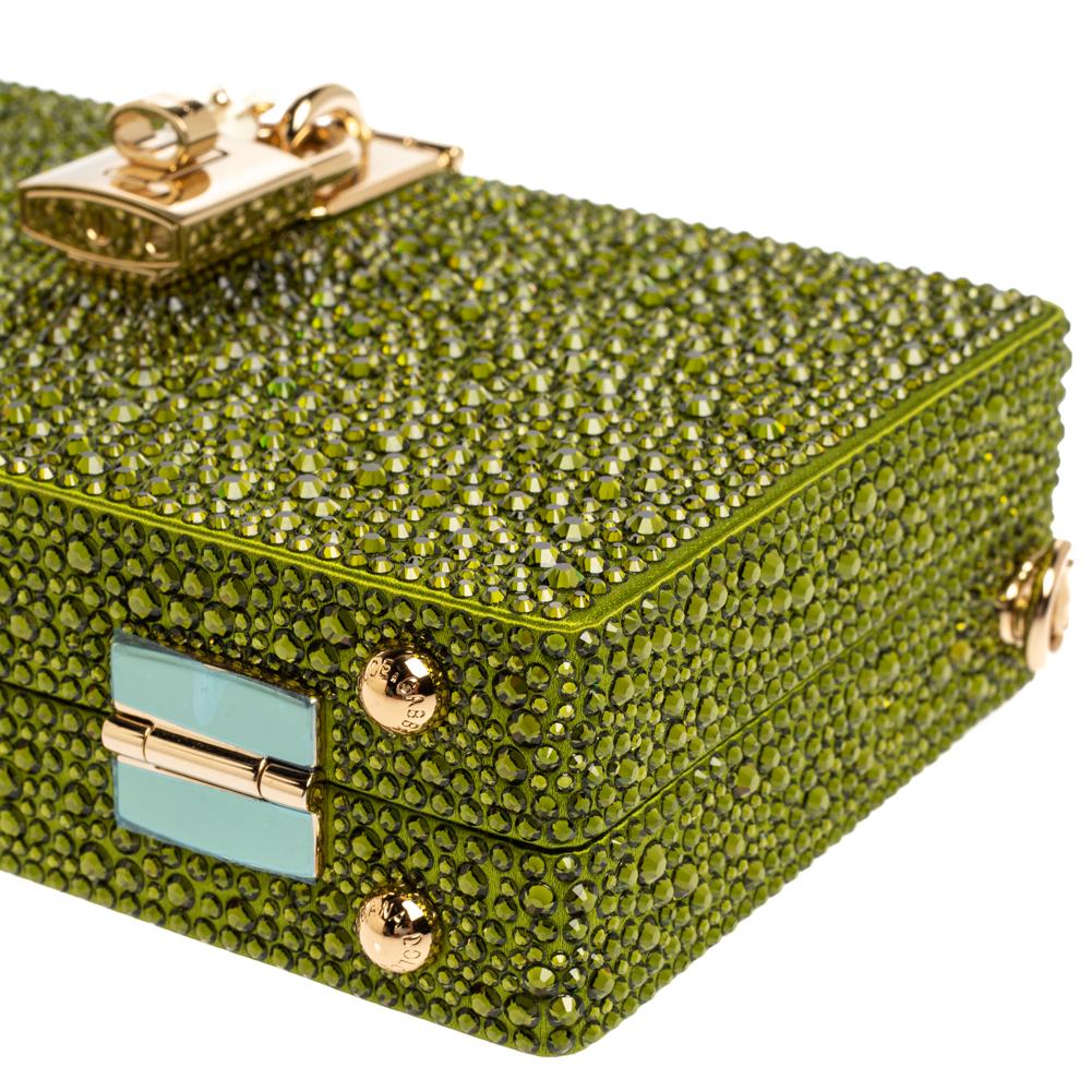 Dolce & Gabbana Green Crystal Embellished Satin Box Bag 3