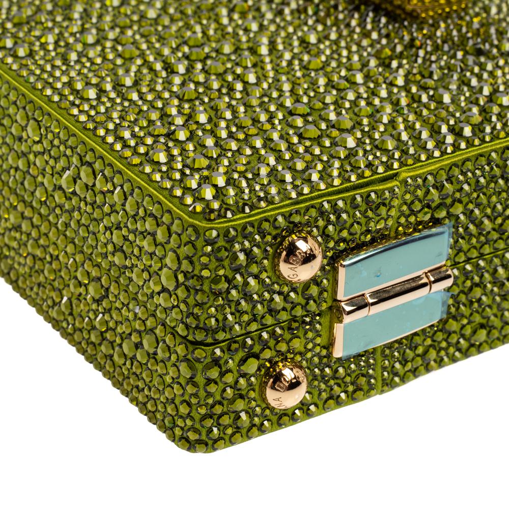 Dolce & Gabbana Green Crystal Embellished Satin Box Bag 4