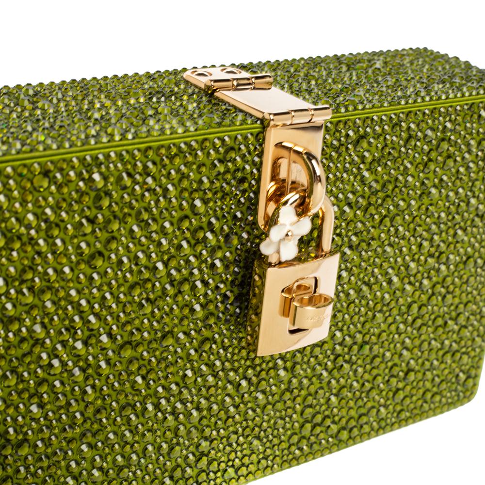 Dolce & Gabbana Green Crystal Embellished Satin Box Bag 5