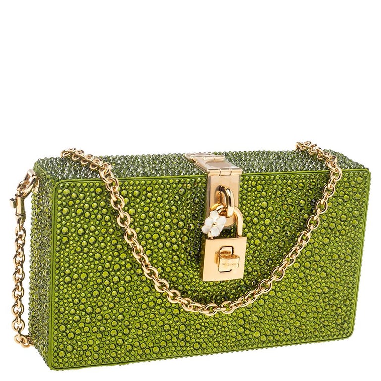 Dolce and Gabbana Green Crystal Embellished Satin Box Bag at 1stDibs