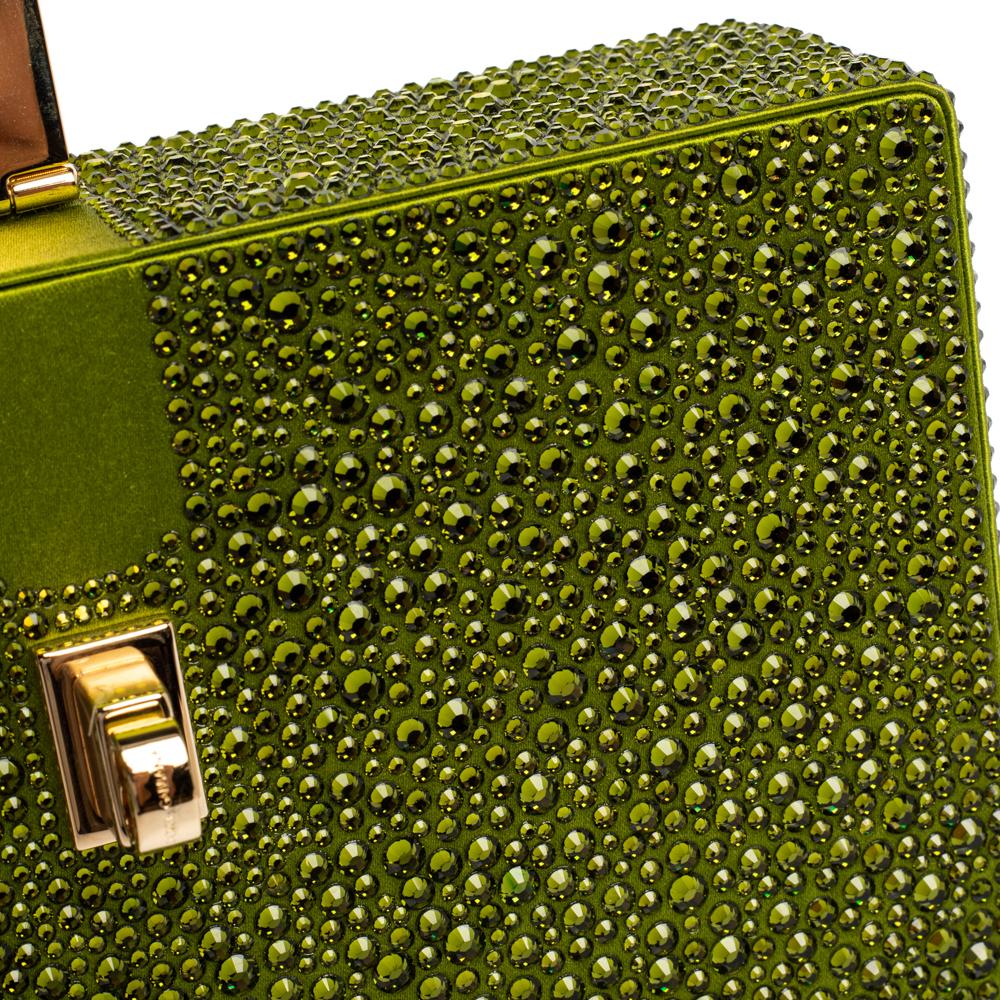 Dolce & Gabbana Green Crystal Embellished Satin Box Bag In Excellent Condition In Dubai, Al Qouz 2
