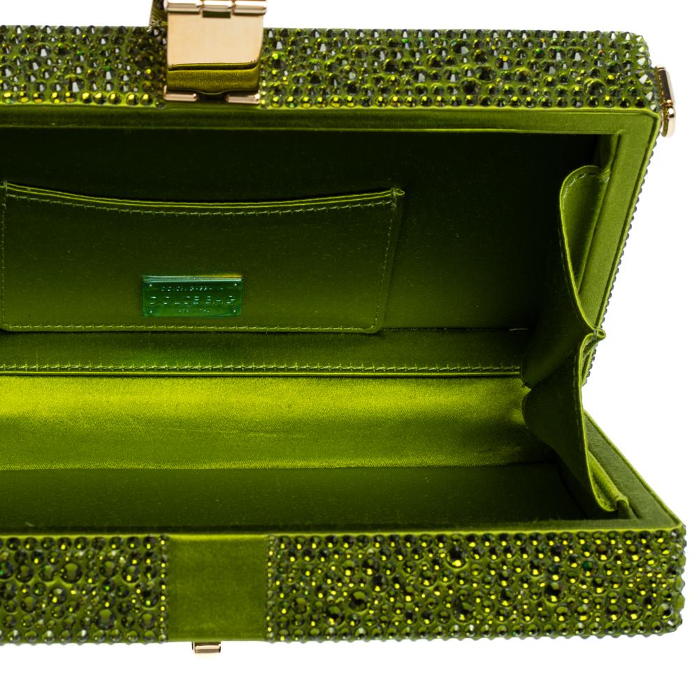 Dolce & Gabbana Green Crystal Embellished Satin Box Bag 1