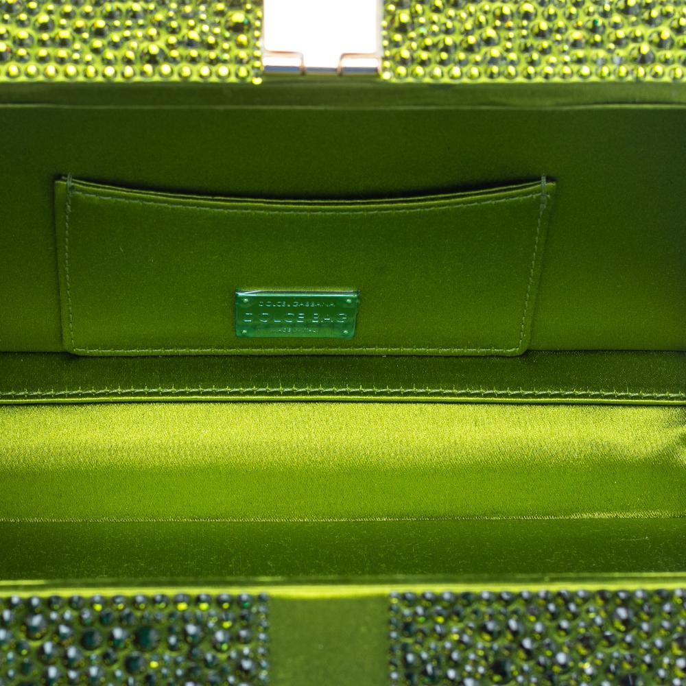 Women's Dolce & Gabbana Green Crystal Embellished Satin Box Bag