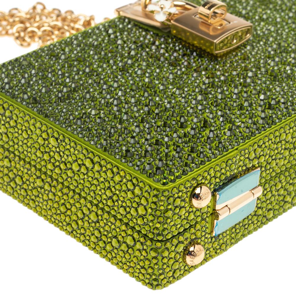 Dolce & Gabbana Green Crystal Embellished Satin Box Bag 1