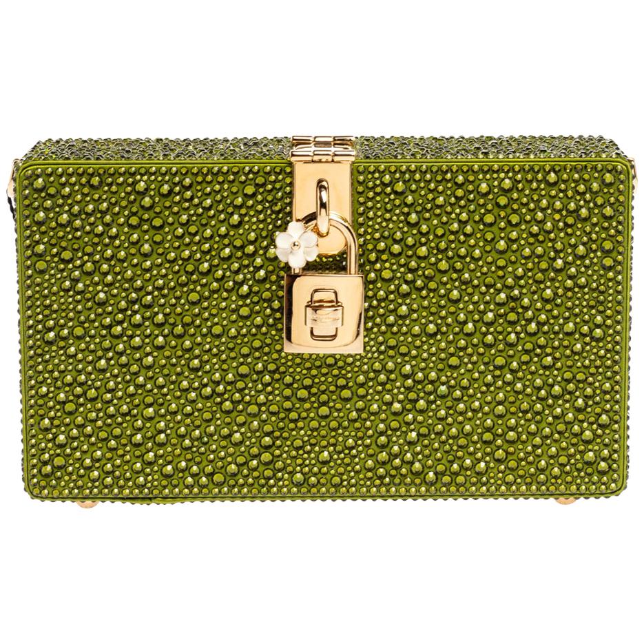 Dolce & Gabbana Green Crystal Embellished Satin Box Bag