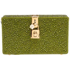 Dolce & Gabbana Green Crystal Embellished Satin Box Bag