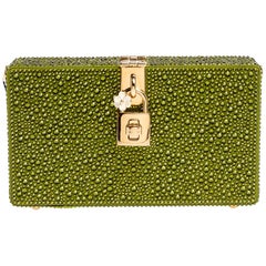 Dolce & Gabbana Green Crystal Embellished Satin Box Bag