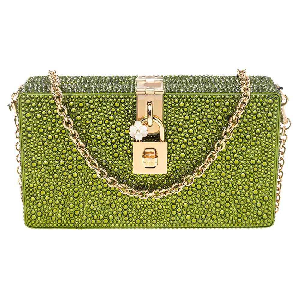 Dolce & Gabbana Green Crystal Embellished Satin Box Bag