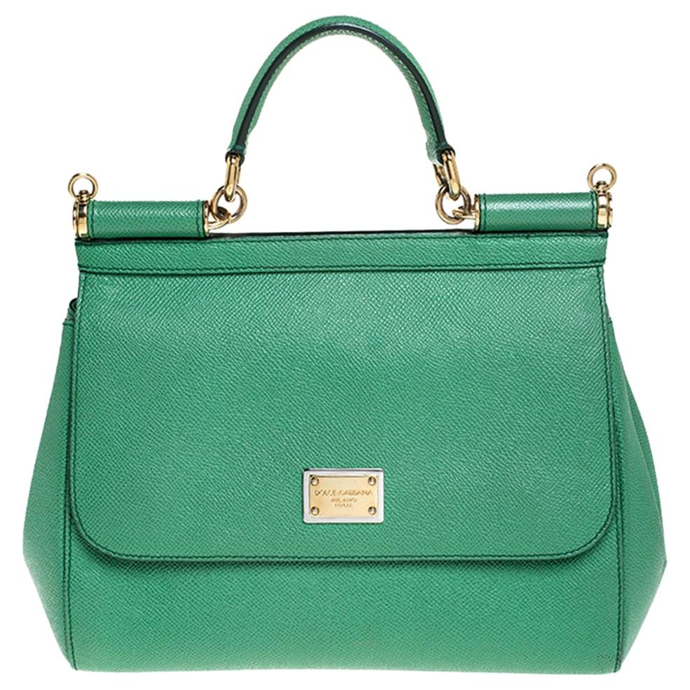 Dolce and Gabbana Green Dauphine Leather Medium Miss Sicily Top Handle ...