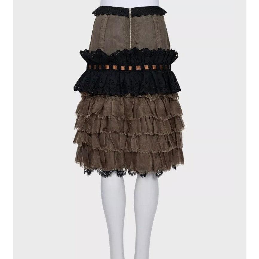 Dolce & Gabbana Falda de seda de encaje drapeada verde - Talla 38/ XS Negro en venta