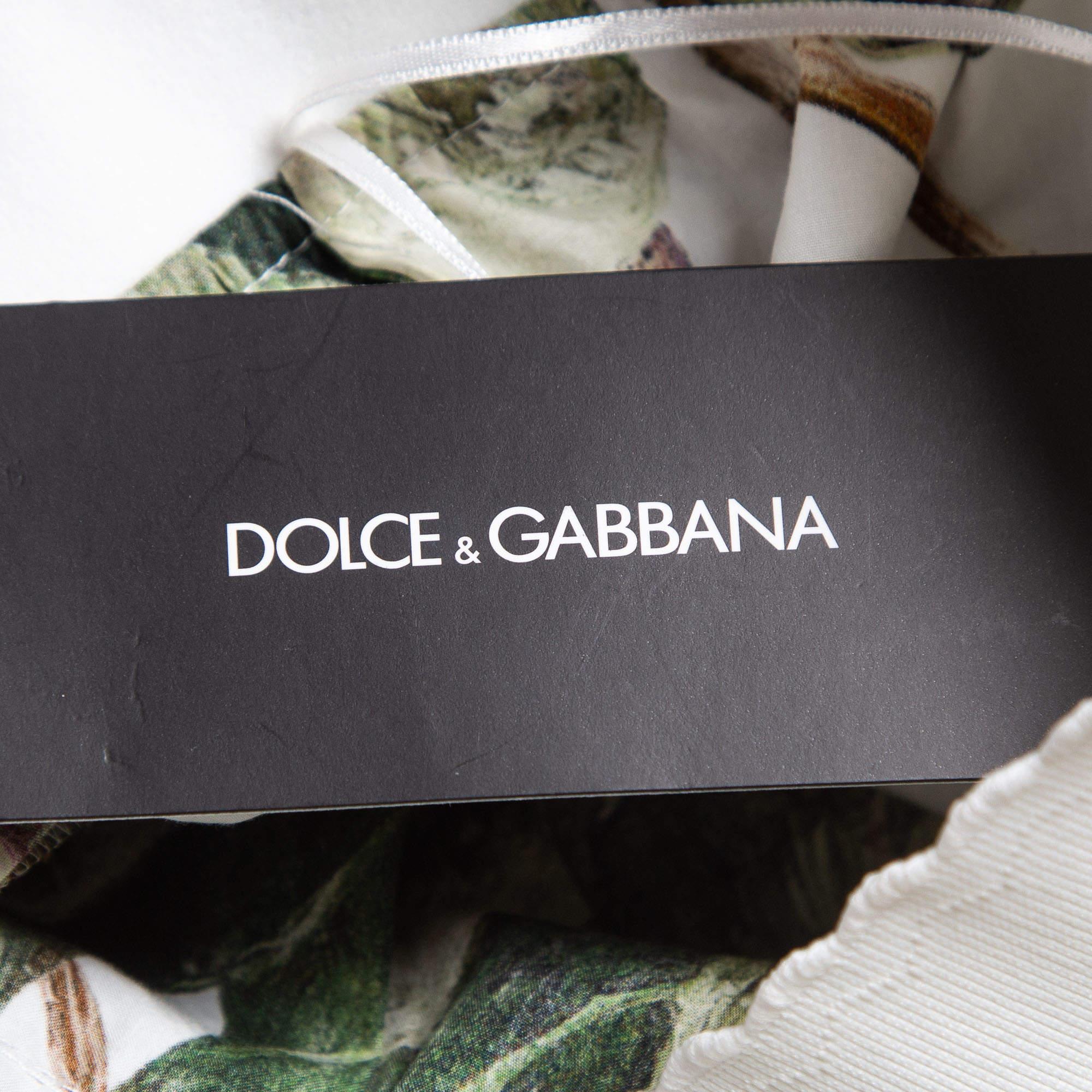 Dolce & Gabbana Green Fig Print Cotton Pleated Detail A-Line Skirt M 5