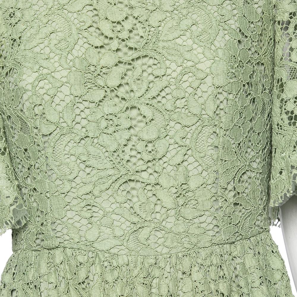 Dolce & Gabbana Green Floral Lace Flared Dress M In Good Condition In Dubai, Al Qouz 2