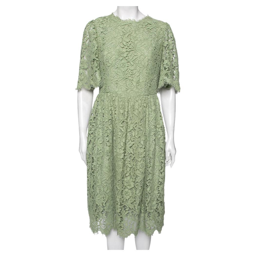 Dolce & Gabbana Green Floral Lace Flared Dress M