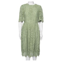 Dolce & Gabbana Green Floral Lace Flared Dress M