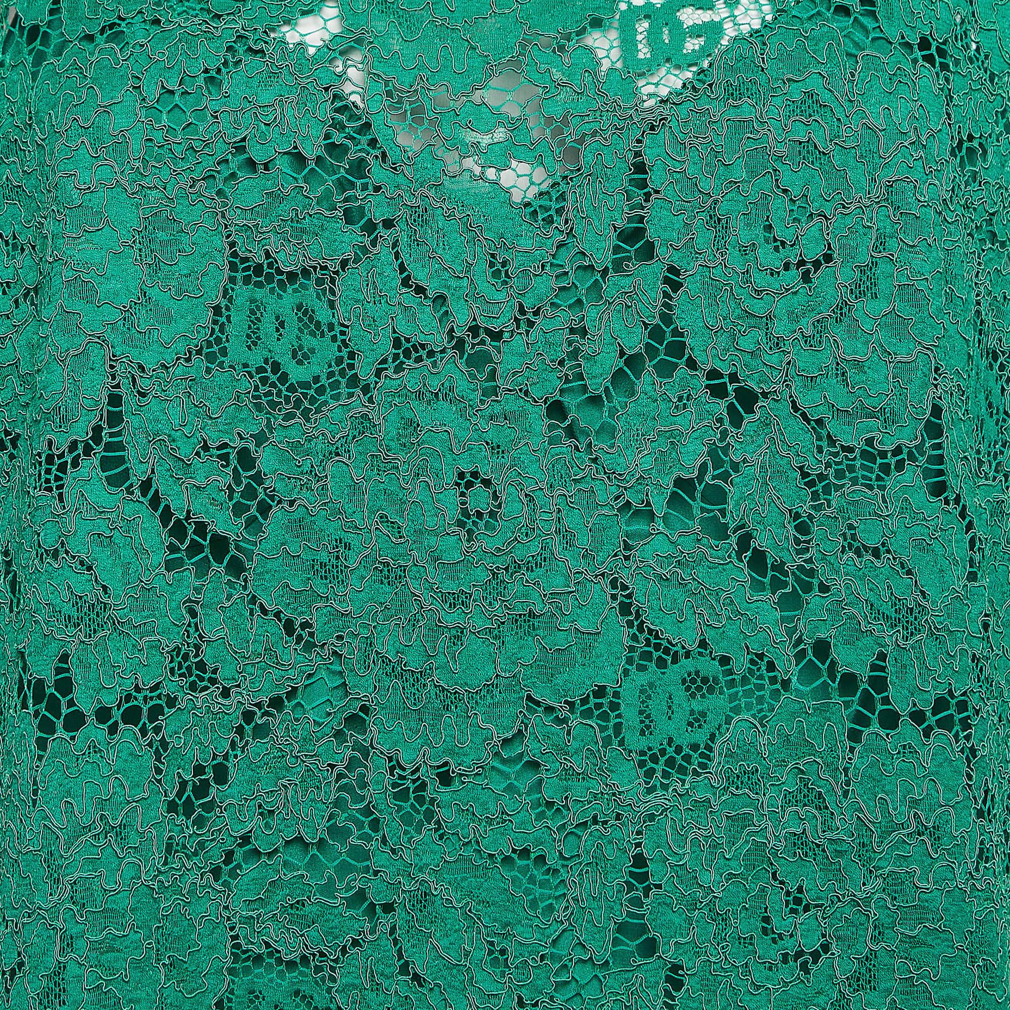 Dolce & Gabbana Green Floral Lace Mini Dress XL In Good Condition In Dubai, Al Qouz 2