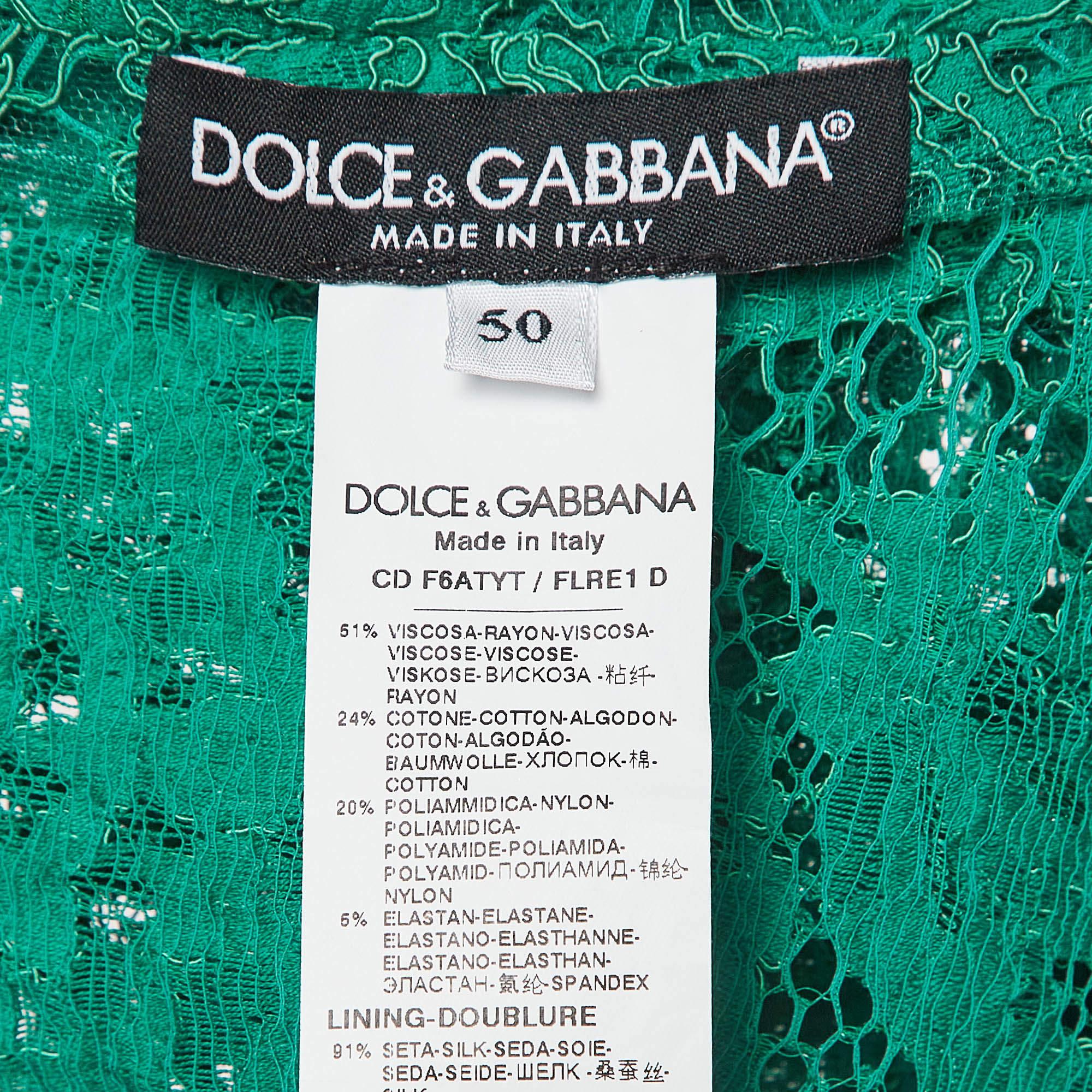 Women's Dolce & Gabbana Green Floral Lace Mini Dress XL