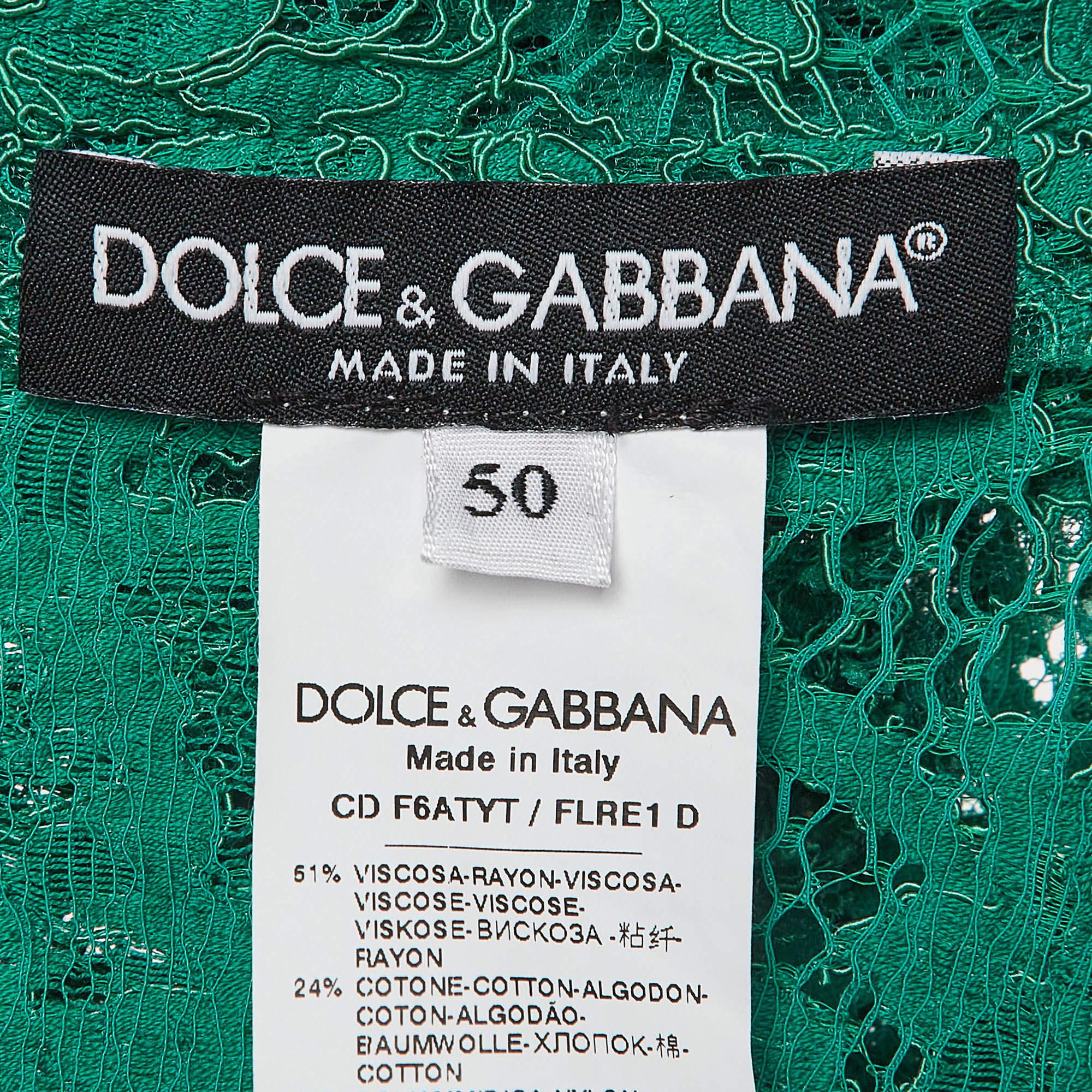 Dolce & Gabbana Green Floral Lace Mini Dress XL 1