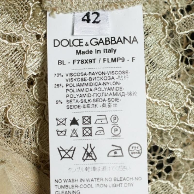 Beige Dolce & Gabbana Green Floral Lace Top M For Sale