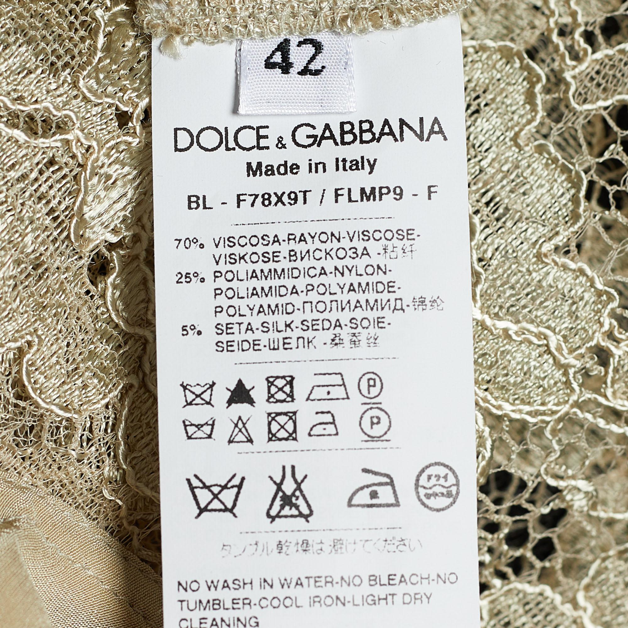 Dolce & Gabbana Top en dentelle à fleurs vertes M Pour femmes en vente