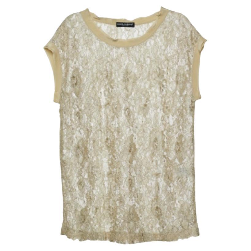 Dolce & Gabbana Green Floral Lace Top M For Sale
