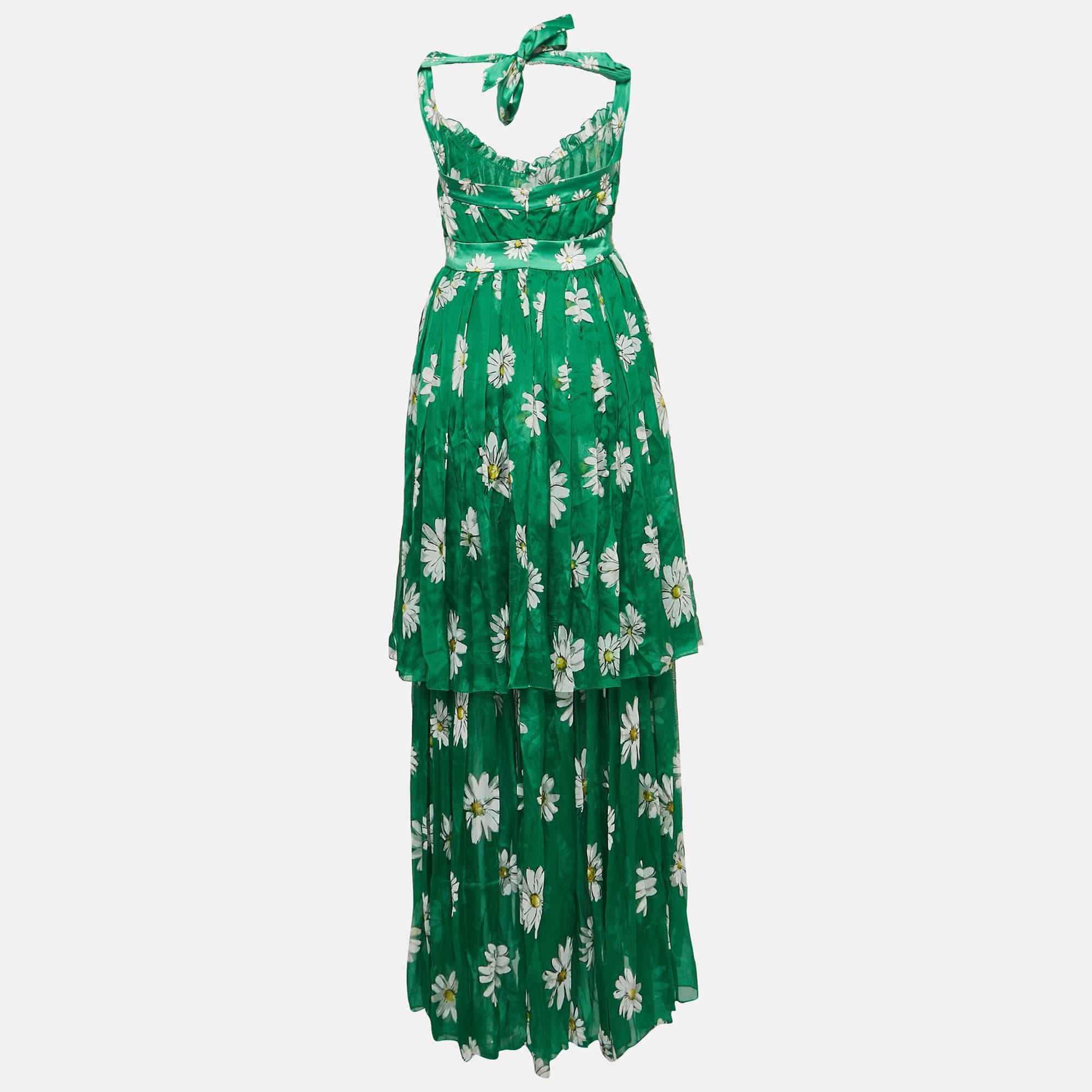 Dolce & Gabbana Green Banana Leaf Sleeveless Long Maxi Dress main image 1