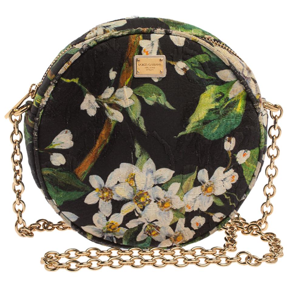 Dolce & Gabbana Green Floral Print Fabric Miss Glam Round Shoulder Bag
