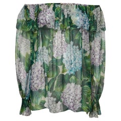 Dolce & Gabbana Green Floral Print Silk Chiffon Off Shoulder Blouse M